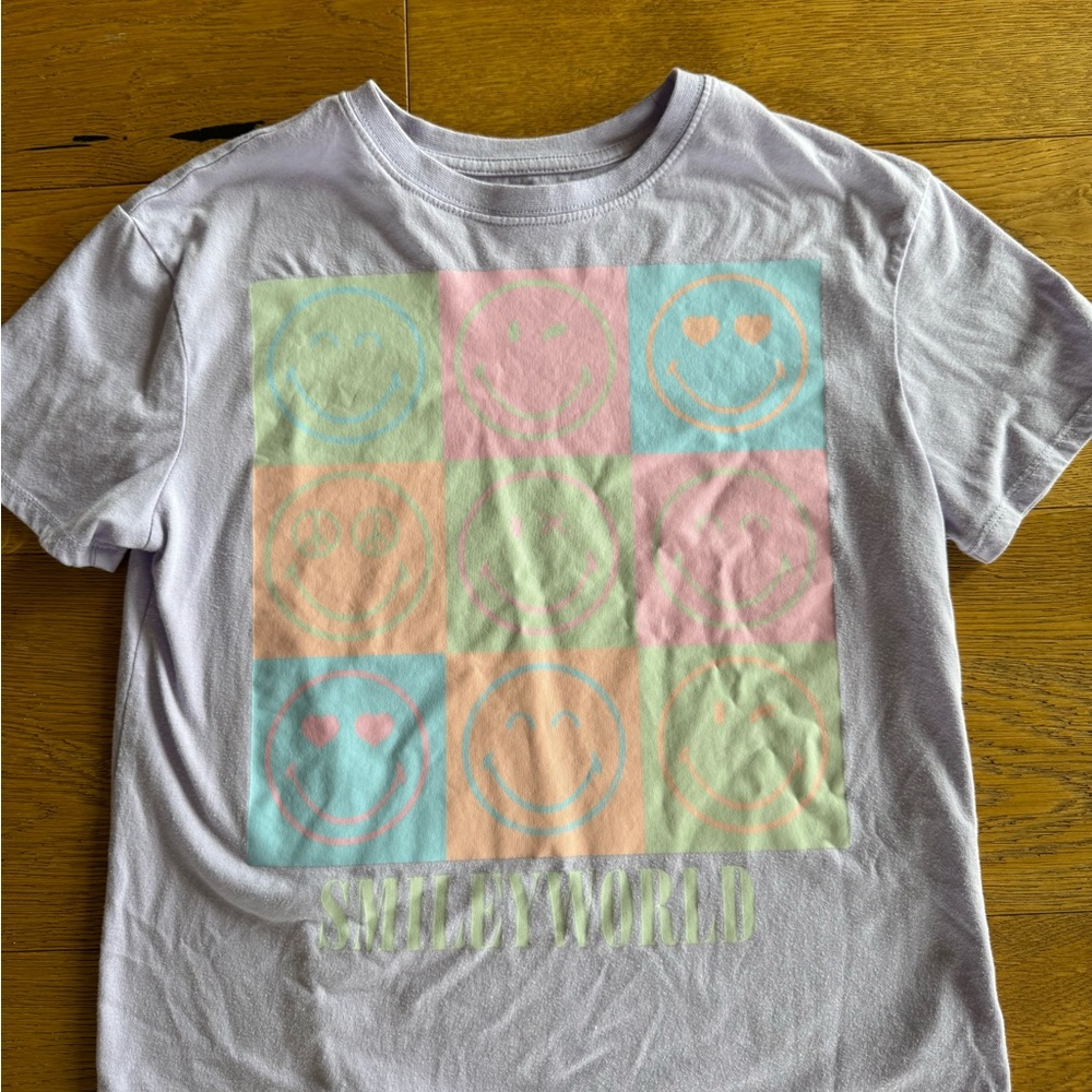 Purple Smiley Face Geometric Short Sleeve Tee